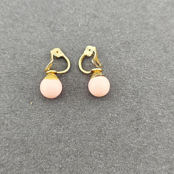 Light Pink Small Beaded Earrings Gold Tone Dangle Drop Minimalist Simple Basic - Picture 1 of 3